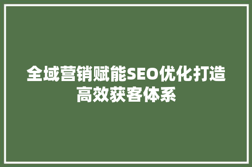 全域营销赋能SEO优化打造高效获客体系