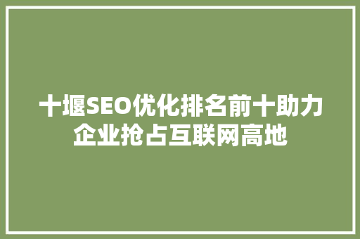 十堰SEO优化排名前十助力企业抢占互联网高地