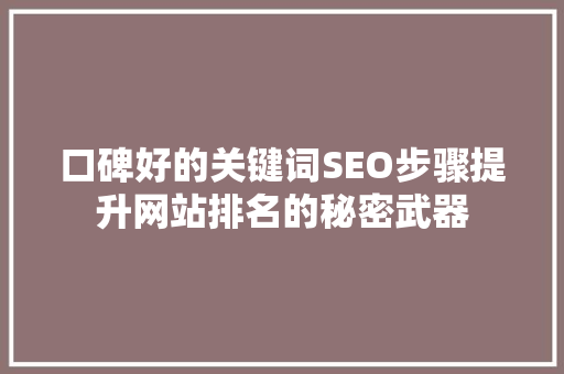 口碑好的关键词SEO步骤提升网站排名的秘密武器