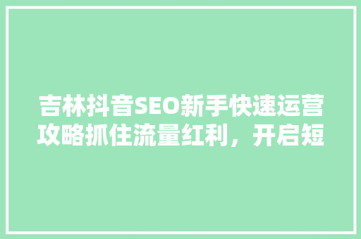 吉林抖音SEO新手快速运营攻略抓住流量红利，开启短视频营销新篇章