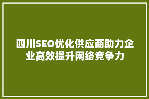四川SEO优化供应商助力企业高效提升网络竞争力
