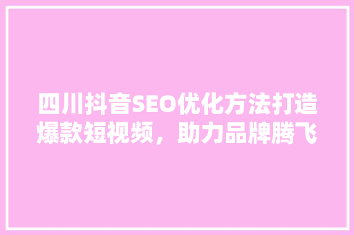 四川抖音SEO优化方法打造爆款短视频，助力品牌腾飞
