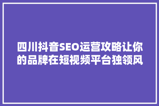 四川抖音SEO运营攻略让你的品牌在短视频平台独领风骚