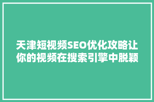 天津短视频SEO优化攻略让你的视频在搜索引擎中脱颖而出