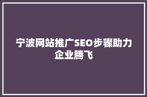 宁波网站推广SEO步骤助力企业腾飞