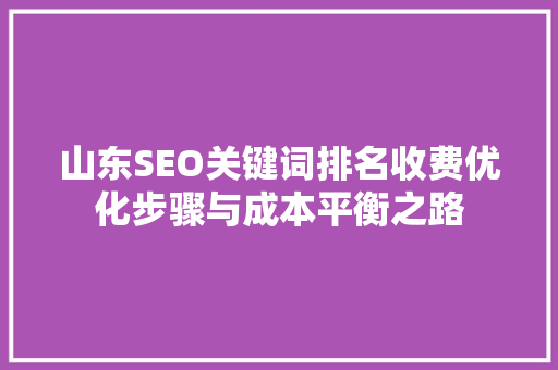 山东SEO关键词排名收费优化步骤与成本平衡之路