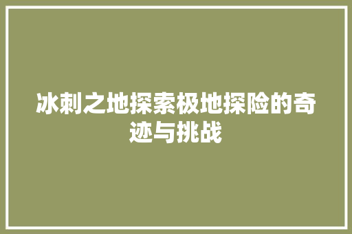 冰刺之地探索极地探险的奇迹与挑战