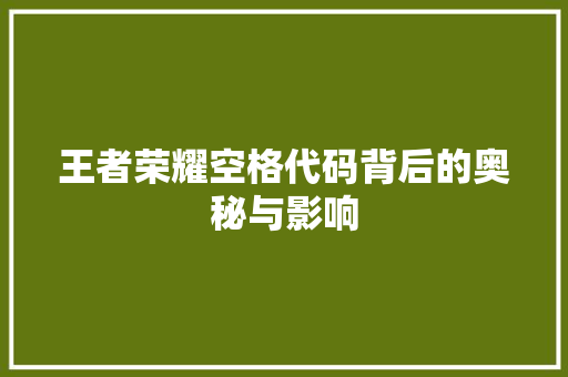 王者荣耀空格代码背后的奥秘与影响