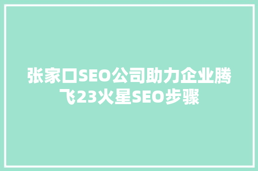 张家口SEO公司助力企业腾飞23火星SEO步骤