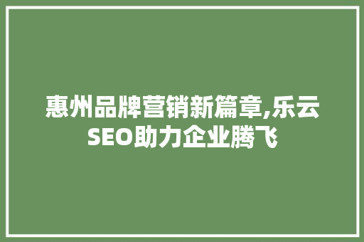 惠州品牌营销新篇章,乐云SEO助力企业腾飞