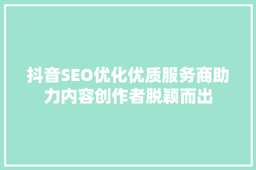 抖音SEO优化优质服务商助力内容创作者脱颖而出