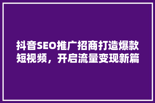 抖音SEO推广招商打造爆款短视频，开启流量变现新篇章