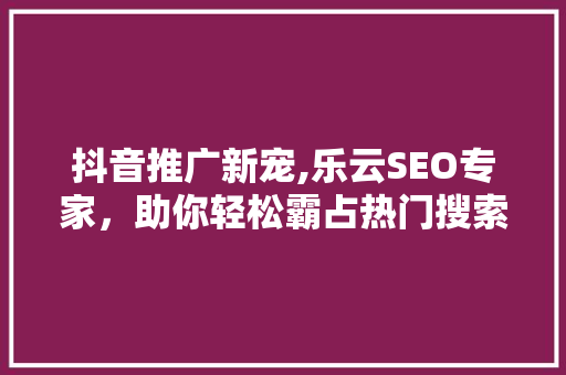 抖音推广新宠,乐云SEO专家，助你轻松霸占热门搜索