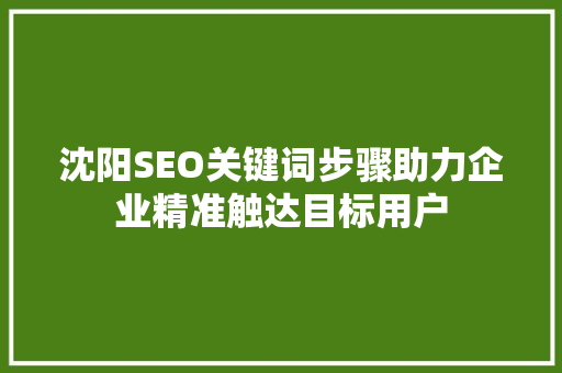 沈阳SEO关键词步骤助力企业精准触达目标用户