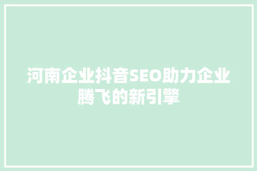 河南企业抖音SEO助力企业腾飞的新引擎
