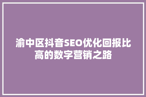 渝中区抖音SEO优化回报比高的数字营销之路