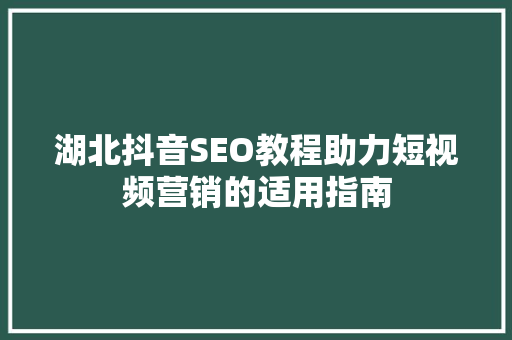 湖北抖音SEO教程助力短视频营销的适用指南