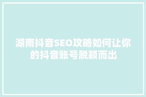 湖南抖音SEO攻略如何让你的抖音账号脱颖而出  第1张