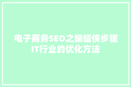 电子商务SEO之蝙蝠侠步骤IT行业的优化方法