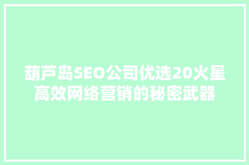 葫芦岛SEO公司优选20火星高效网络营销的秘密武器