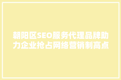 朝阳区SEO服务代理品牌助力企业抢占网络营销制高点