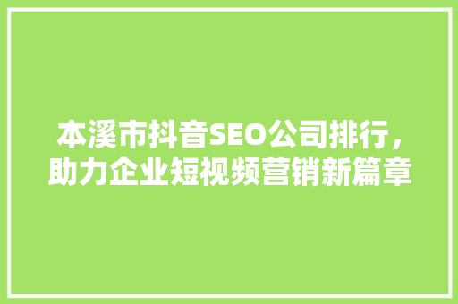本溪市抖音SEO公司排行，助力企业短视频营销新篇章