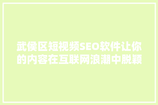 武侯区短视频SEO软件让你的内容在互联网浪潮中脱颖而出  第1张