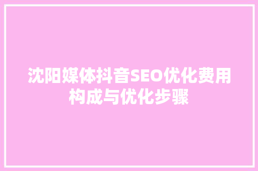 沈阳媒体抖音SEO优化费用构成与优化步骤