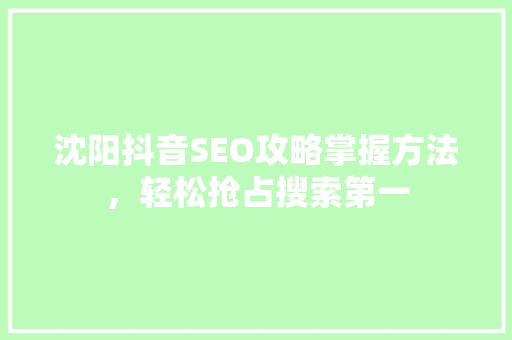 沈阳抖音SEO攻略掌握方法，轻松抢占搜索第一