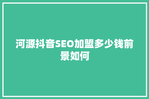 河源抖音SEO加盟多少钱前景如何