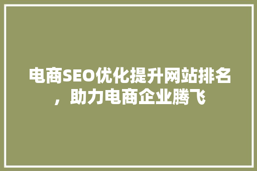 电商SEO优化提升网站排名，助力电商企业腾飞