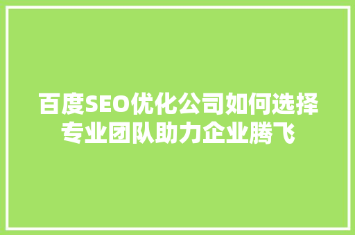 百度SEO优化公司如何选择专业团队助力企业腾飞