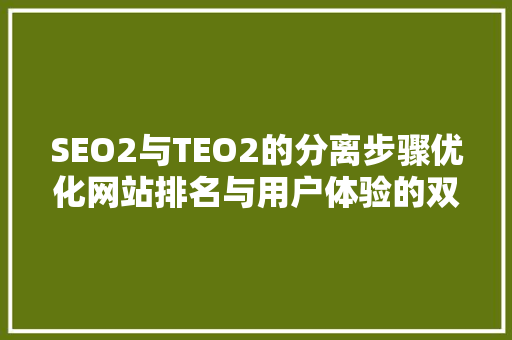 SEO2与TEO2的分离步骤优化网站排名与用户体验的双重保障