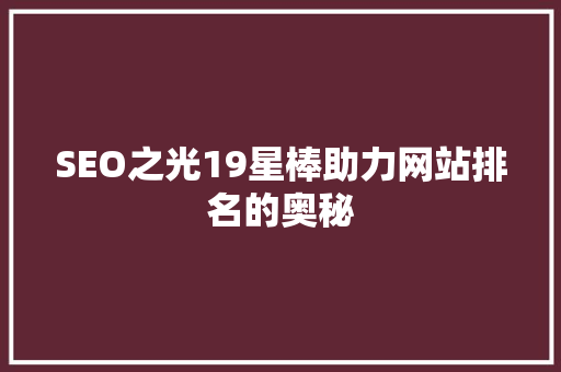 SEO之光19星棒助力网站排名的奥秘
