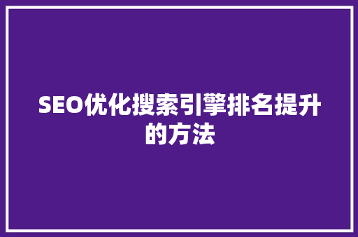 SEO优化搜索引擎排名提升的方法