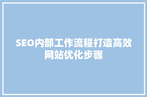 SEO内部工作流程打造高效网站优化步骤