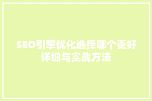 SEO引擎优化选择哪个更好详细与实战方法