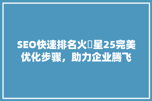 SEO快速排名火乛星25完美优化步骤，助力企业腾飞