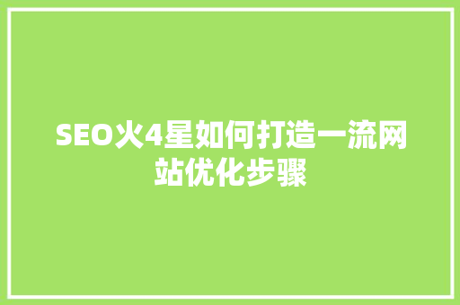 SEO火4星如何打造一流网站优化步骤