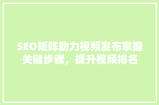 SEO矩阵助力视频发布掌握关键步骤，提升视频排名