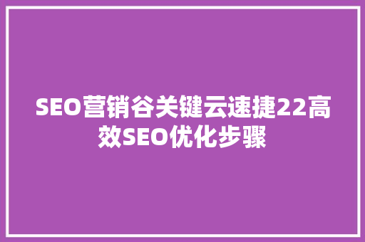 SEO营销谷关键云速捷22高效SEO优化步骤
