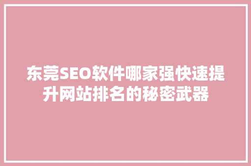 东莞SEO软件哪家强快速提升网站排名的秘密武器