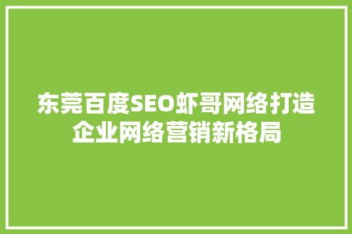 东莞百度SEO虾哥网络打造企业网络营销新格局
