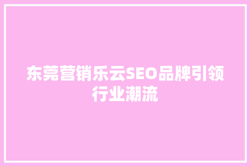 东莞营销乐云SEO品牌引领行业潮流