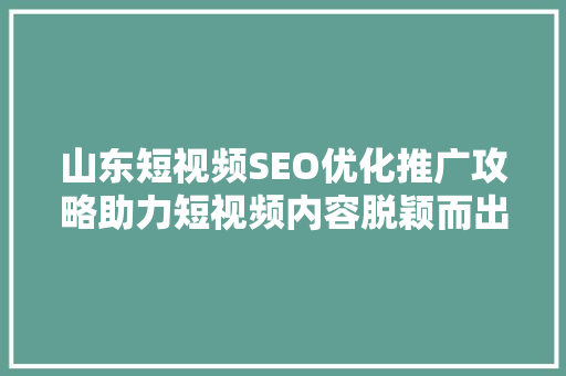 山东短视频SEO优化推广攻略助力短视频内容脱颖而出