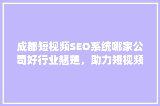 成都短视频SEO系统哪家公司好行业翘楚，助力短视频营销腾飞