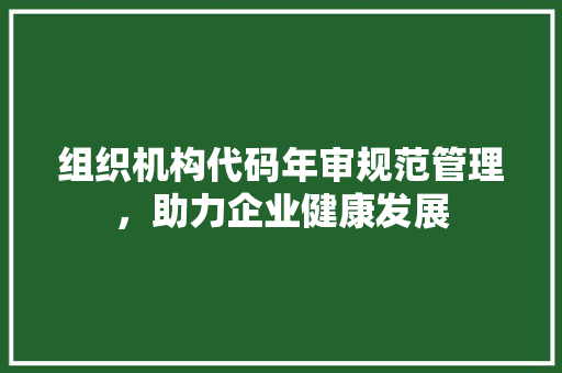 组织机构代码年审规范管理，助力企业健康发展