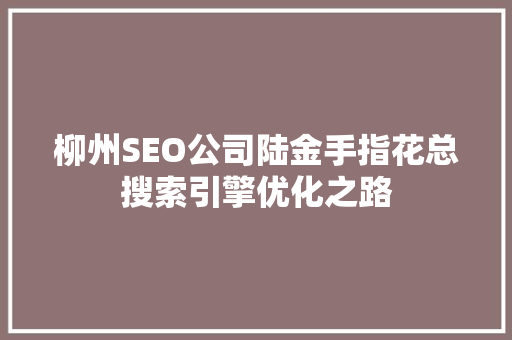 柳州SEO公司陆金手指花总搜索引擎优化之路