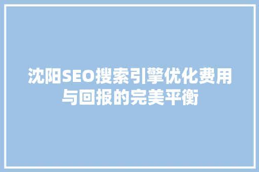 沈阳SEO搜索引擎优化费用与回报的完美平衡