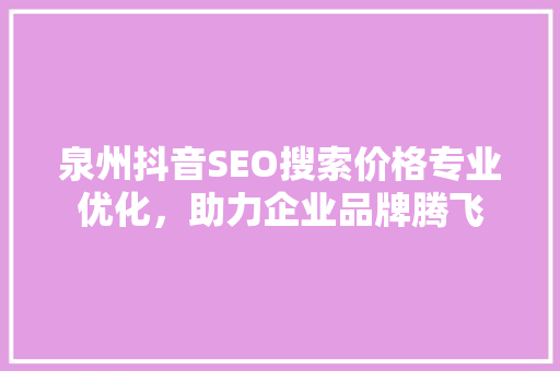 泉州抖音SEO搜索价格专业优化，助力企业品牌腾飞